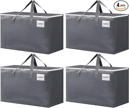 BlissTotes Large Moving Bags, Storage Bags, 125L-4 Pack | Moving Bags with Zipper, Handles Moving Supplies with lids, Heavy Duty Totes for Storage Bags, Space Saving, Moving Totes