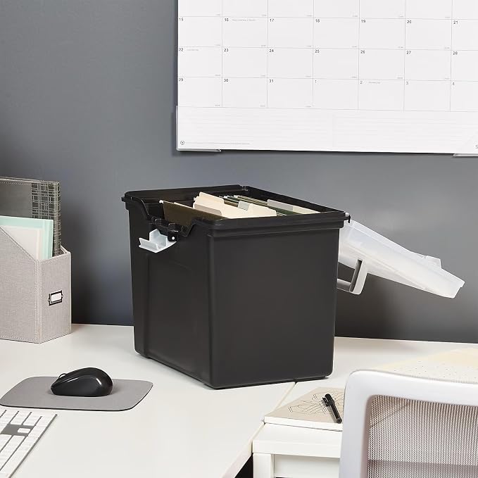 STAPLES File Box Portable Tote, Letter Size, Black, 2-Pack, Handle | Lightweight storage tote for transporting and organizing hanging files.