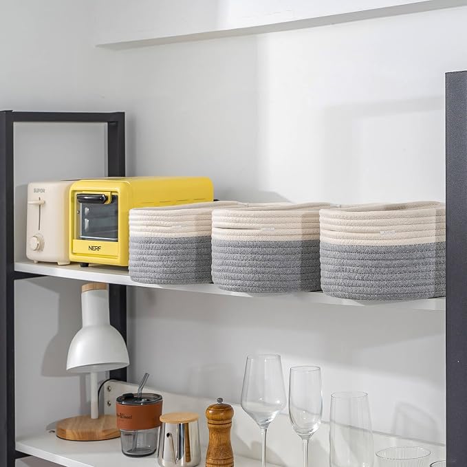 CubesLand Cube Shelf Storage Baskets for Organizing | Woven Closet Bins Shelves Toy Basket Box Nursery Baby 2 Packs Organization Off White/Light Gray