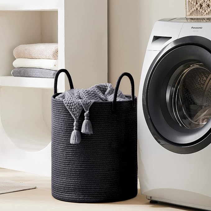 YOUDENOVA Woven Rope Laundry Hamper Basket, 72L Blanket Basket for Nursery | Large Woven Laundry Hamper with Sturdy Handles, Collapsible Home Decor Laundry Basket for Laundry, Clothes, Toys in Bedroom