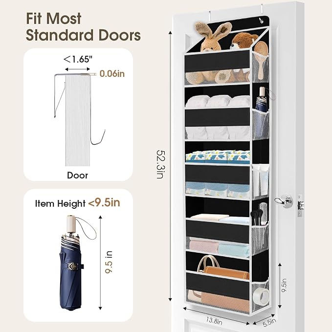1Pack Over The Door Organizer Large Capacity Hanging Storage Room Organizer | 40 lb Capacity, Ultra-Sturdy, Foldable, Mesh Design with Clear Window, Space-Saving Organizer for Pantry, Nursery & Closet