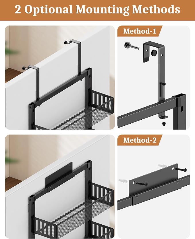 POKIPO 8-Tier Over the Door Pantry Organizer, Large Metal Door Spice Rack with Adjustable Basket, 2 in 1 Wall Mount or Hanging Heavy-Duty Pantry Door Storage Shelf for Kitchen and Bathroom, Black