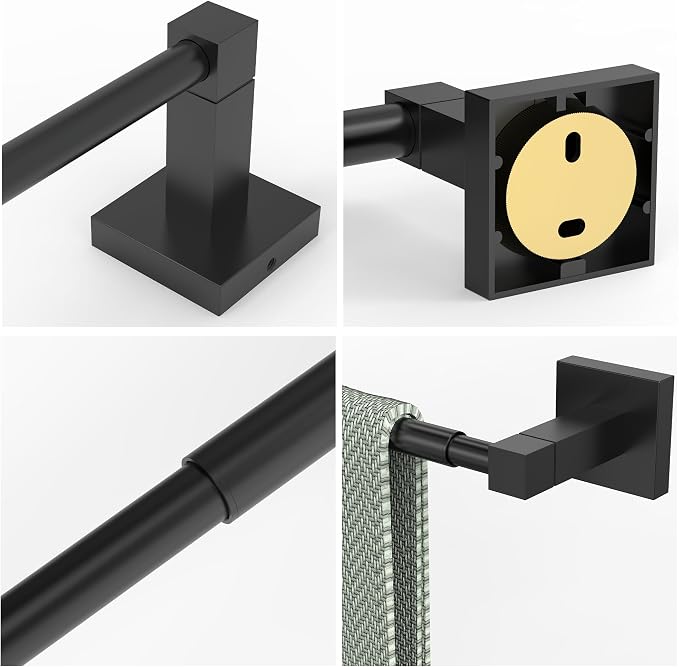 RUACQ Adjustable Towel Bar, Towel Racks for Bathroom Wall Mounted, Black | Adjust 13.8 to 24 inch Single Towel Rod, Bath Towel Holder, 304 Stainless Steel, Rustproof, Square Base, Heavy Duty, Modern
