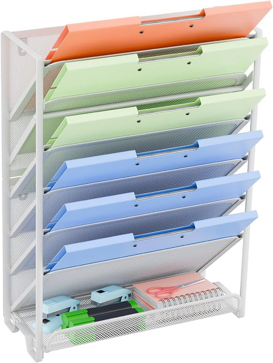 Simple Trending Wall File Organizer, Mesh 7-Tier Vertical Hanging File Holder, Desktop Metal Files Rack for Office and Home, Black