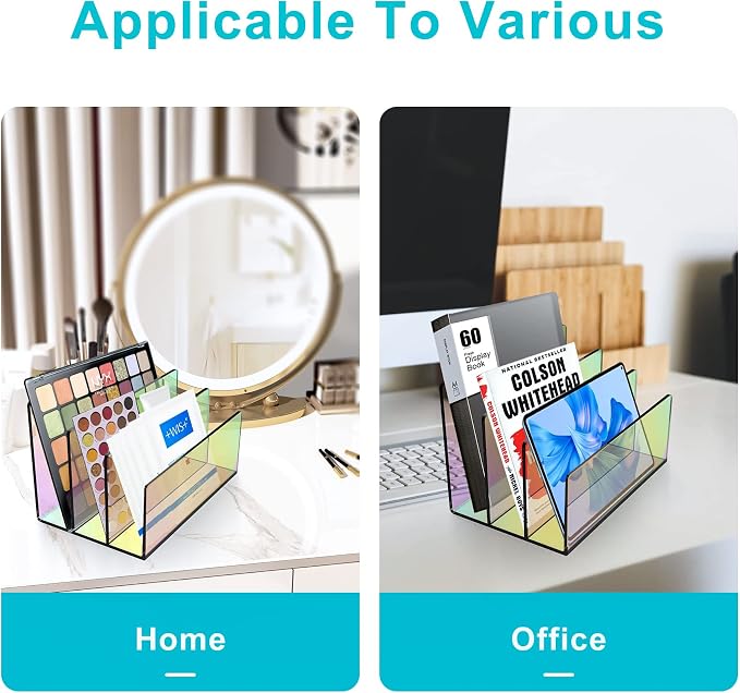 Boloyo Acrylic File Holder,1PC 3 Sections Rainbow File Organizer Mail Letter Sorter Desktop Folder Holder for Home Office School Envelope Bill Filling Paper Document
