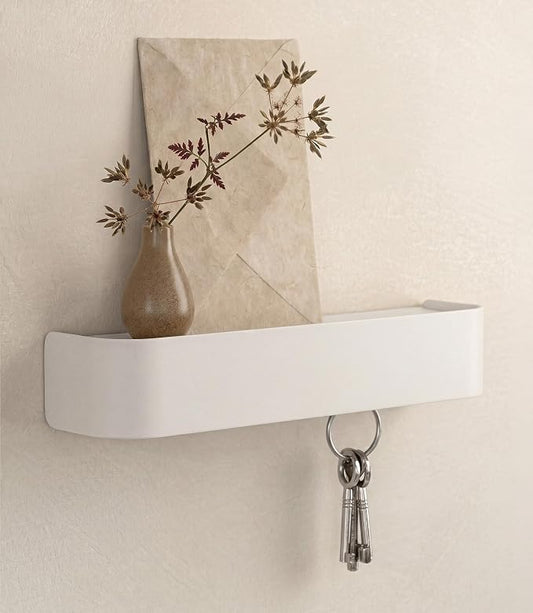 Kazai. Key Holder for Wall 'Tone' | Minimalist Key Hooks Design from Berlin | Modern Key Hanger with Metal Shelf | Key Hook Wall Mounted as Hallway Furniture | White