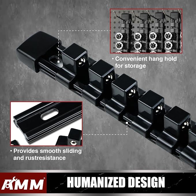 AMM 6-Piece Socket Organizer, 1/2 inch Drive ABS Tools Socket Holder,Heavy Duty Socket Racks, Premium Quality Socket Clip Rail Holder,The best tool trays in the garage