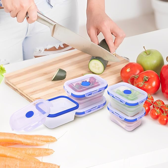 5 Pack Collapsible Translucent Silicone Food Storage Containers with Leak Resistant Lids, 12oz Small Snack Bento Box, For Kitchen, Office, Camping, Travel, BPA Free