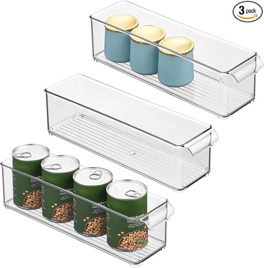 iDesign Stackable Fridge Storage Bin with Handle, Set of 3, Clear | Ideal for Fridge and Freezer, Made in USA