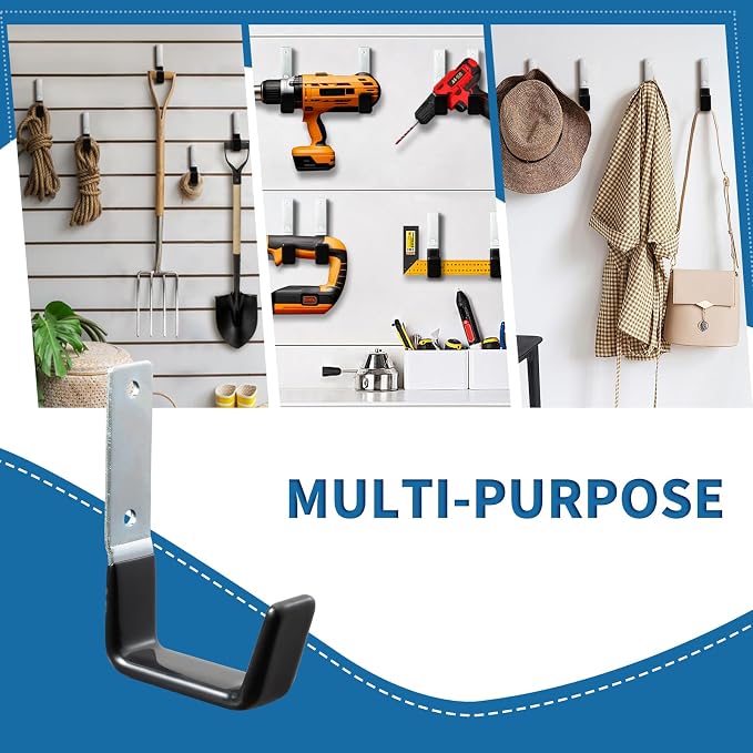 GeeWatom Heavy Duty Steel Garage Hooks,Garage Storage Utility Hooks,Anti-Slip Garage Hooks,Garage Garden Tool Organizer,Steel Wall Mount Hooks, Garden Hose Hanger, Garden J Hooks (Small-2PC)