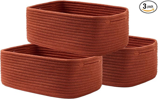 KALLAX Small Woven Storage Basket for Organizing, 13.5x9.5x5 inches, 3 Pack | Shelf baskets for closet organization, toy storage and home decor, Perfect as empty gift baskets for holidays, Rust Red