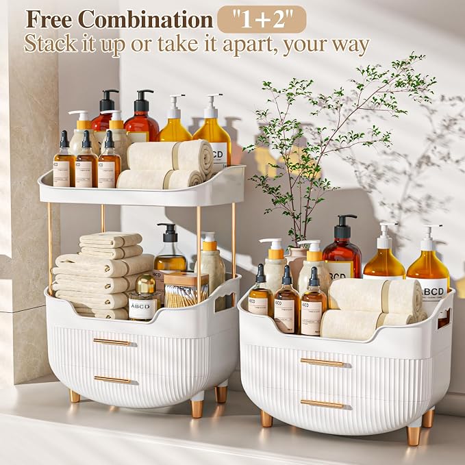 caktraie 4-Tier Makeup Organizer Bathroom Countertop Storage White | Versatile Storage for Vanity, Desk, Bedroom, Holds Lipstick, Perfume, Skincare, Mask, Cosmetics