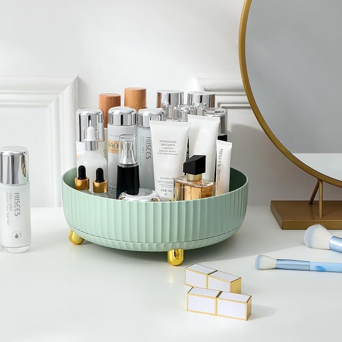360 Rotating Makeup Perfume Organizer Skincare Tray, Small Light Green | 360 Degree Spinning Lazy Susan Organizer Lotion Cosmetics Storage for Dresser, Vanity, Bathroom Countertop