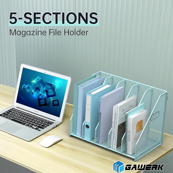 MINDEPOT Desk File Organizer Folder Holder with 5 Vertical for Office, Blue