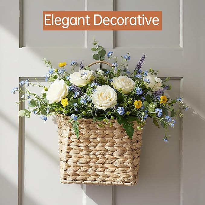 Coeusy Set of 2 Hanging Basket, Wicker Wall Basket for Door,Mail,Flower,Planters, Natural Water Hyacinth Storage Basket for Garden Farmhouse Home Decor