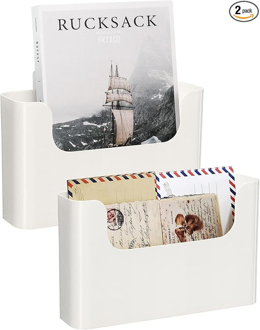 Wall Mount File Organizer Holder Hanging File Organizer Door Office Mail Supplies Storage Magazine Envelope Planner Wall Single Pocket (Off White, 2 Pack)