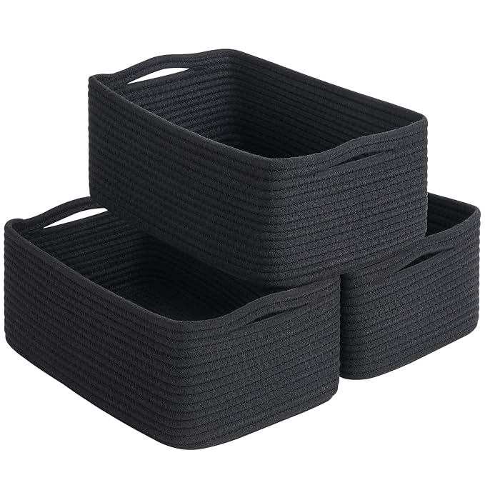 Goodpick 3-Pack Boo Storage Baskets for Organizing, 13 x 8 x 5 in | Closet Organizer Bins, Empty Storage Baskets for Organizing, Toy Baskets Storage Kids Storage Bin, Black