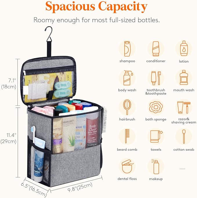 Lifewit Shower Bag Mesh Shower Caddy Portable College Dorm Room Essentials Tote Bag for Bathroom, Gym, Travel, Camping Quick Dry Hanging Shower Organizer Basket Toiletry Bag, Large, Grey