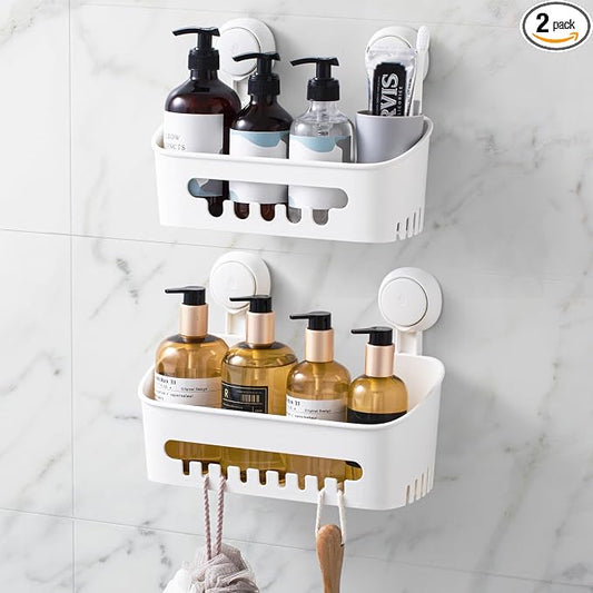LEVERLOC Shower Caddy Suction Cup,Shower Organizer Bathroom Shelf,White M&L