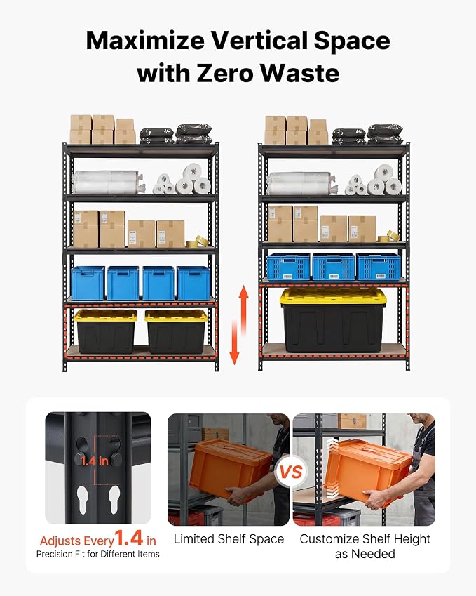 VEVOR Storage Shelves, 5-Tier Adjustable, 3000 lbs Capacity Heavy Duty | Storage Shelving Unit, Metal Utility Rack Shelf, Ideal for Garage Workshop Warehouse Basement, 48.35" W x 24.37" D x 71.38" H