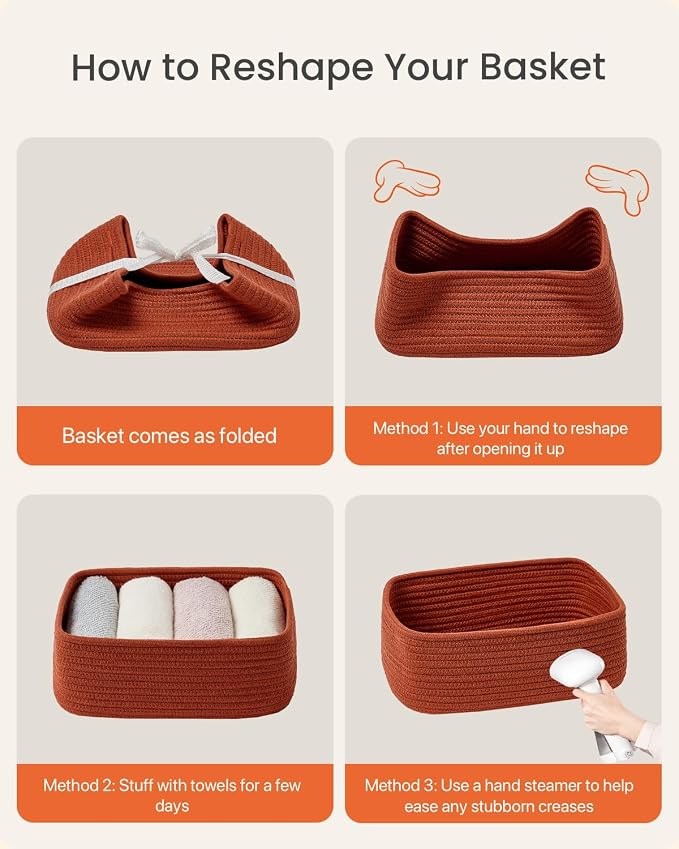KALLAX Small Woven Storage Basket for Organizing, 12 x 8 x 4.5 inch, 3 Pack | Shelf baskets for closet organization, toy storage and home decor, Perfect as empty gift baskets for holidays, Rust Red