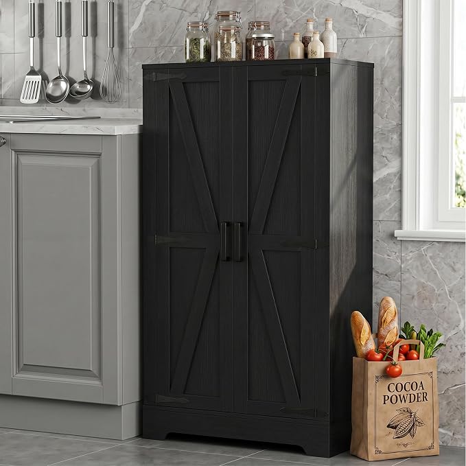 Unikito 43.3" Farmhouse Storage Cabinet with Doors and Adjustable Shelves | Wood Pantry Cabinet, Small Sideboard Cabinet, Short File Cabinet for Dining Room, Living Room, Bathroom, Home Office