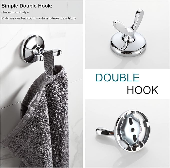 BGL Bathroom Hardware Set, Chrome Adjustable Expandable Towel Bar 4-Piece Bathroom Accessory Set Wall Mounted Robe Hook Toilet Paper Holder Towel Ring Towel Bar