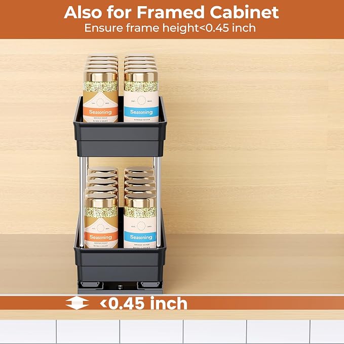 Pull Out Spice Rack Organizer for Cabinet, 3 Pack 2 Tier Sliding Spice Rack | Dual Rail, Slide Out Seasoning Organizer for Kitchen Cabinets, No Drill Installation, Space Saving Cabinet Storage Organizer