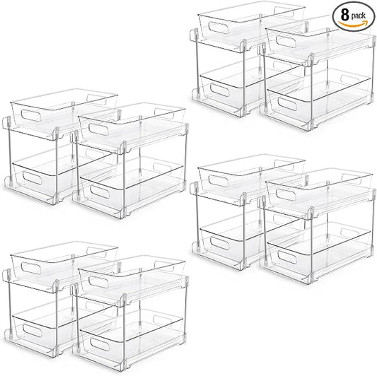 Vtopmart 8 Pack Pull Out Bathroom Under Sink Organizer (S-Standard) | Slide-out drawers, Multi-purpose storage, Clear visibility, Easy Set-up