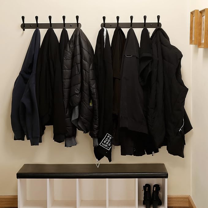 SKOLOO Coat Rack Wall Mount - Modern, Metal Wall Coat Rack with 5 Hooks, Sturdy Wall Mounted Coat Hooks for Hanging Coat, Jacket, Clothes, Hat, Matte Black