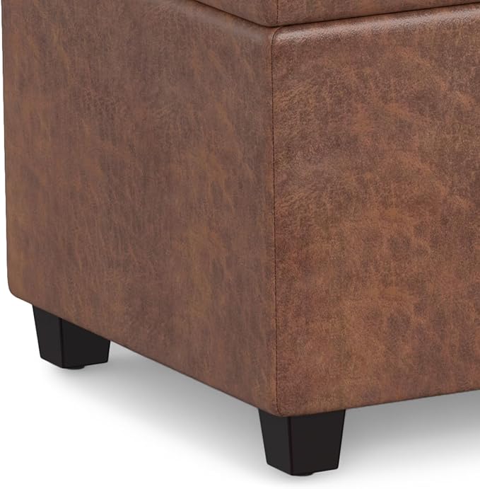 SIMPLIHOME Avalon 60" Wide Fabric Storage Ottoman in Tanners Brown | Contemporary lift-top ottoman with high-density foam; rectangle storage bench or coffee table for living room or entryway.