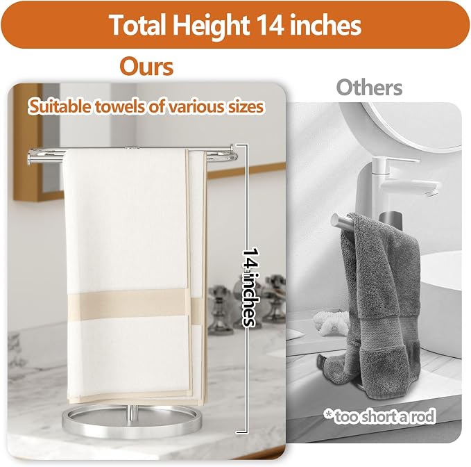 Bethom Hand Towel Holder Countertop Standing for Bathroom,Brushed Nickel | S-Shape Stainless Steel Towel Stand Rack Bar Holds 2 Towels for Kitchen