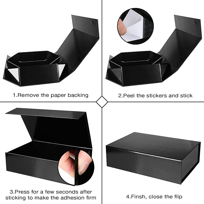Aimyoo 5 Pack Black Magnetic Gift Boxes with Lids 10.5x7x3 in, Medium Bridesmaid Groomsman Proposal Box, Rectangle Collapsible Box for Present Graduation Birthday Wedding Storage, 1 Count (Pack of 5)