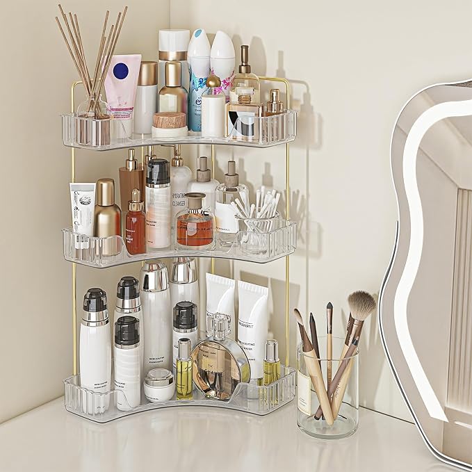 Webetop Corner Bathroom Organizer, 3 Tier Storage for Countertop | Multi Level Storage, Compact Design, Beauty Essentials Holder, Modern Style, Countertop Organization, Daily Convenience