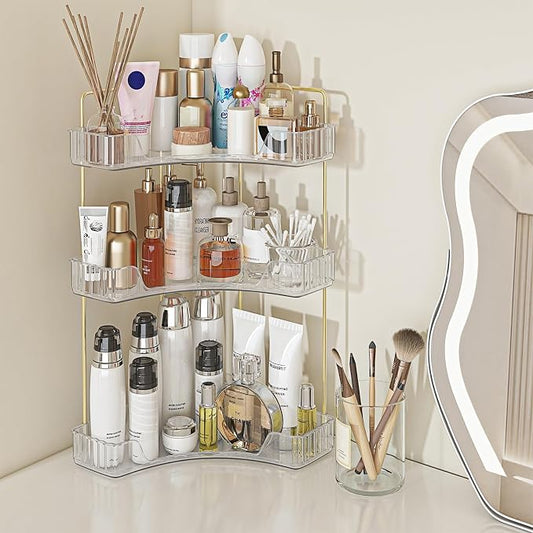 Webetop Corner Bathroom Organizer, 3 Tier Storage for Countertop | Multi Level Storage, Compact Design, Beauty Essentials Holder, Modern Style, Countertop Organization, Daily Convenience