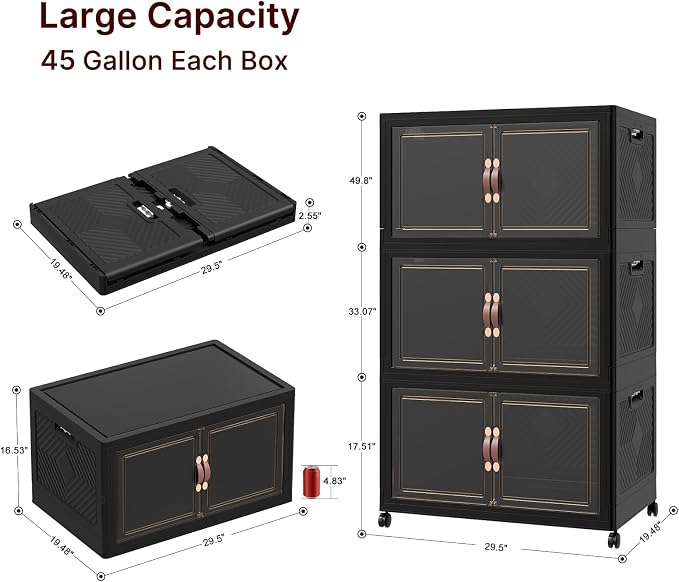 852QT Extra Large Stackable Storage Bins with Lids | & Wheels & Door, 213Gal Foldable Collapsible Closet Organizers, Plastic containers drawers for bedroom Dorm