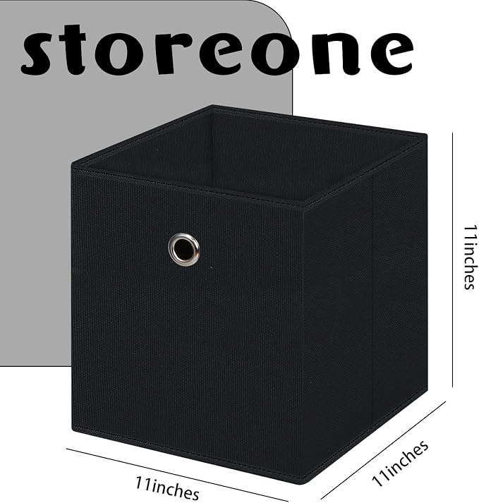 Fabric Cubes Storage Containers ,11 Inch Cloth Storage Cube Foldable Storage Bins Cubes Organizer Baskets with Handles for Shelf,Closet,Nursery,Set of 1,(Black)