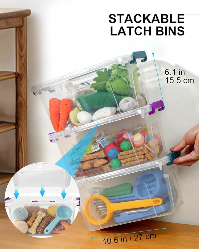 7Qt Storage Bins with Lids,6-Pack Clear Stackable Storage Containers With Lids Buckle Latches.Perfect for LEGO, Crafts, Office Supplies, and Dorm Room Organization,(Clear)