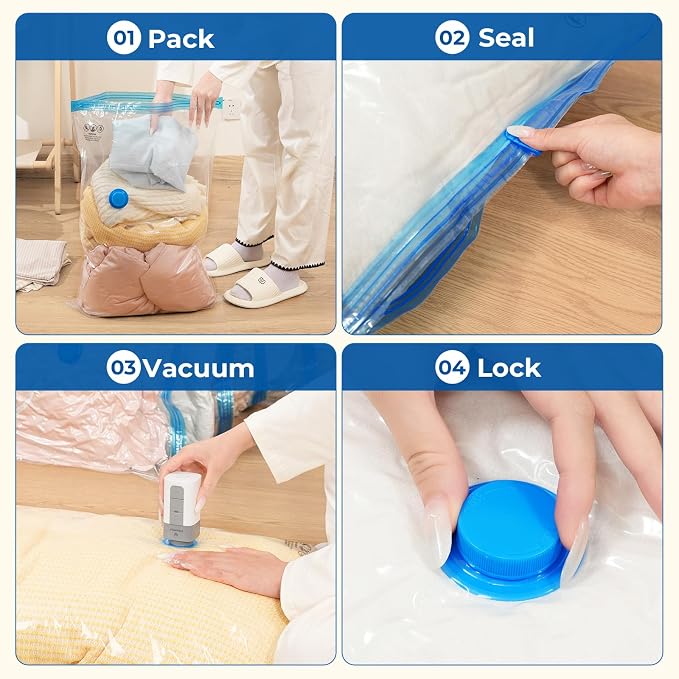 ETENWOLF 20 Jumbo Vacuum Storage Bags for Travel with Wireless Pump | Vacuum Seal Bags for Clothing Travel, Compression Packing Bags for Clothes and Blankets, Space Saver Bags in Carry-On Sizes