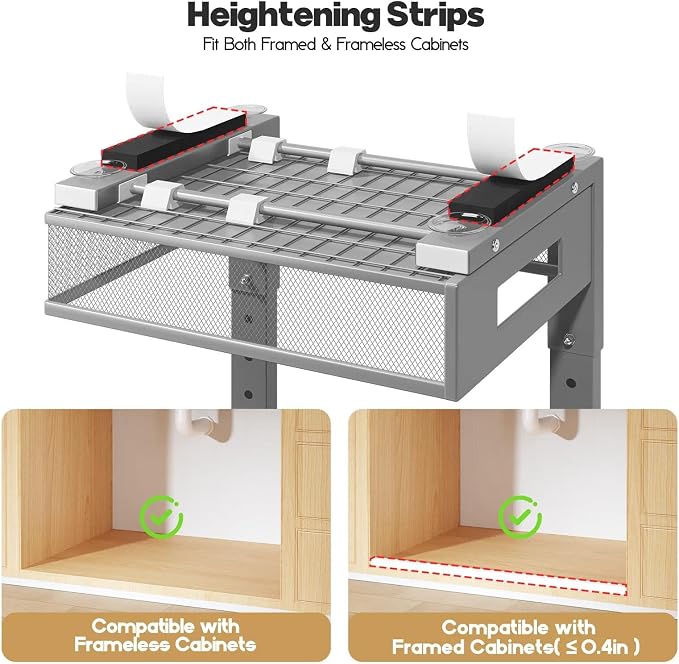 2 Packs 17IN Depth Under Sink Organizer, 2-Tier Pull Out Cabinet Organizer With Smooth Circular Rail, Large Capacity Metal Mesh Sliding Drawers For Bathroom& Kitchen Storage,Height Adjustable–Gun Gray