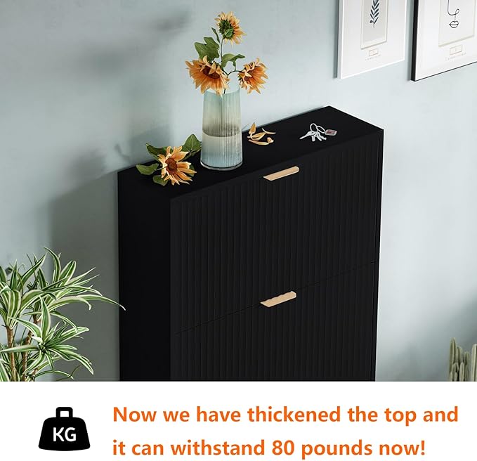 Shoe Cabinet Storage,Modern Freestanding Organizer with 3 Flip Drawers,Narrow Shoe Rack Cabinet for Entryway,Black