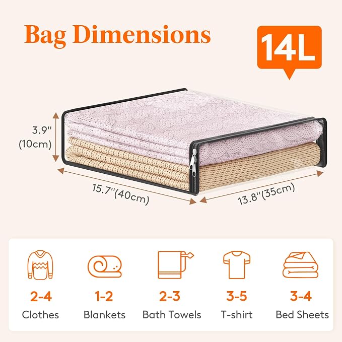 Lifewit 14L Clear Sheet Storage Bags with Zipper 10 Pack, Plastic Sweater Storage Bins for Clothing, Vinyl Foldable Clothes Containers Organizers for Closet, Blankets, Bedding 15.7 x 13.8 x 3.9 Inch