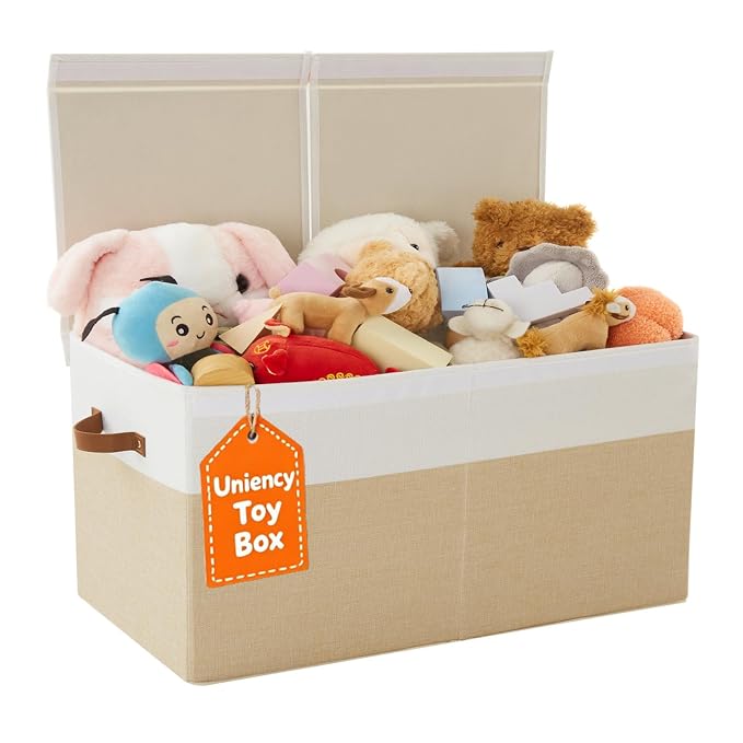 Large Toy Box with Lid,Collapsible Toy Storage with Dividers,Beige | 25"x13"x16",83L Large Capacity,Sturdy Kids Organizer,Toybox,Toy Chest for Boys & Girls,Living Room,Nursery,Bedroom,Playroom