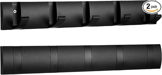 Wesiti 2 Pack Wall Mounted Coat Rack, Floating Door Wall Coat Rack with Retractable Hooks Aluminum Space Saving Hangers Hook Rail for Entryway Bathroom Hat Towel(Black)