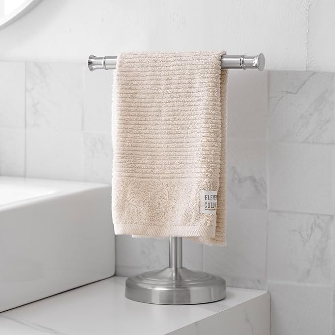 RUMOSE Brushed Nickel Hand Towel Holder Stand Countertop Towel Rack | 13 Inch Bathroom Kitchen Vanity T-Shape Towel Stand Free Standing Stainless Steel Towel Bar Towel Ring