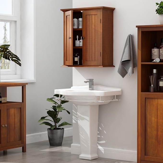 ChooChoo Bathroom Wall Cabinet with 2 Doors, Over The Toilet | 8.8"D x 21.1"W x 24"H, Medicine Cabinet, Adjustable Shelves, Cupboard, Walnut