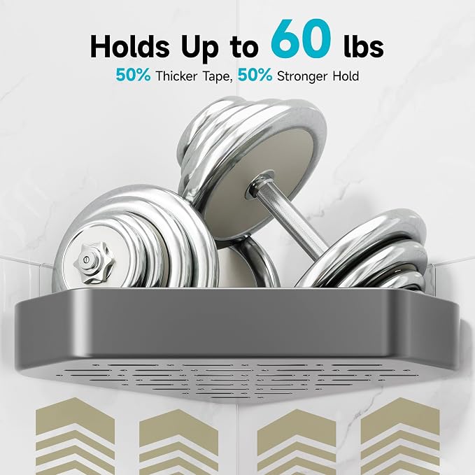 Veken Aluminum Corner Shower Caddy 4-Pack, Never Rust&Large Capacity, Grey | No Drilling Shelves, Rack with Soap Holder&Towel Bar, Super-Strong Adhesive for High Load, Bathroom Organizers and Storage