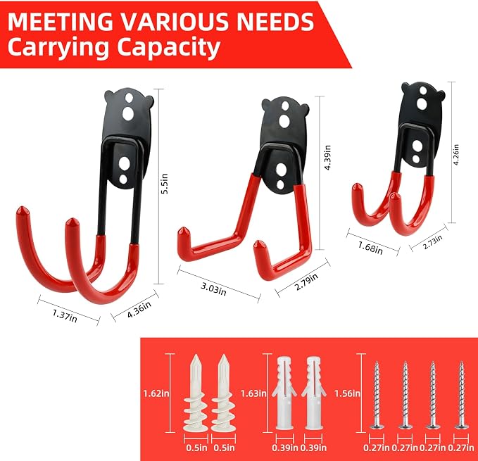 Garage Hooks Heavy Duty, Large Curved Hooks Set Wall Mount, Anti-Slip PVC Coated Steel Utility Storage Organizer for Hanging Ladders, Bikes, Garden Tools and Hoses 10 Packs