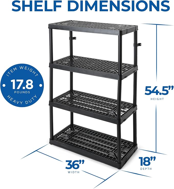 Gracious Living 2 Pack 4 Shelf Fixed Height Ventilated Heavy Duty Storage Unit 18 x 36 x 54.5 Organizer System for Home, Garage & Laundry, Black