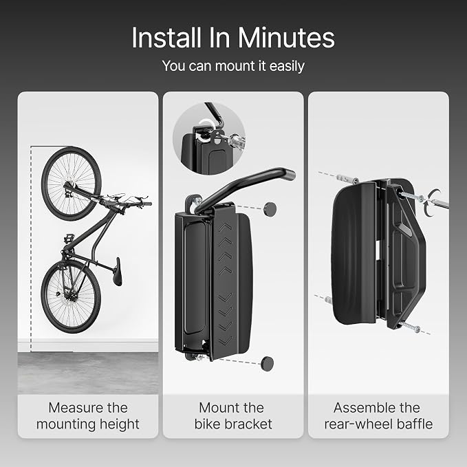 Bike Wall Mount for Garage, Holds 77lbs,Swivel Indoor Bike Storage, 4 Pack | Adjustable 65° angle for space-saving storage. Fits most bikes with tires under 3.15"H/3.5"W. Ideal for garage & entryway.